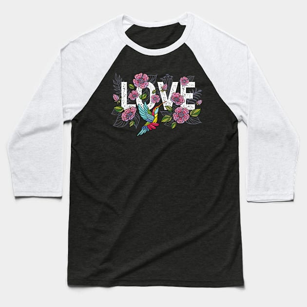 Hummingbird Love With Beautiful Colourful Flowers Baseball T-Shirt by BG Creative